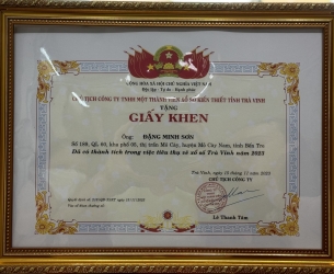 Giấy khen Cty XSKT Trà Vinh