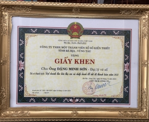 Giấy khen Cty XSKT Bà Rịa Vũng Tàu 